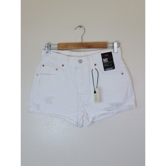 Levi's 501 Premium Quality White Denim Shorts Button Fly Size 28 NWT Levis - Picture 1 of 14